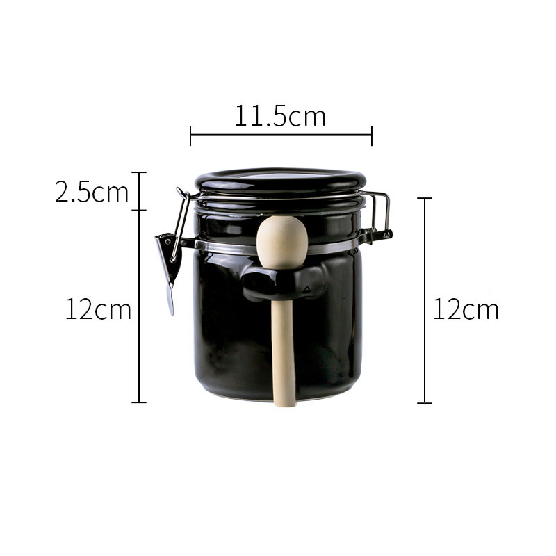 Keramik Verschlossenen Dosen Mit Deckel Löffel Solide Tee Kaffee Lebensmittel Lagerung Panzer Manuelle Stil Küche Lagerung Glasglas Dekorative Können ZL341: Schwarz M