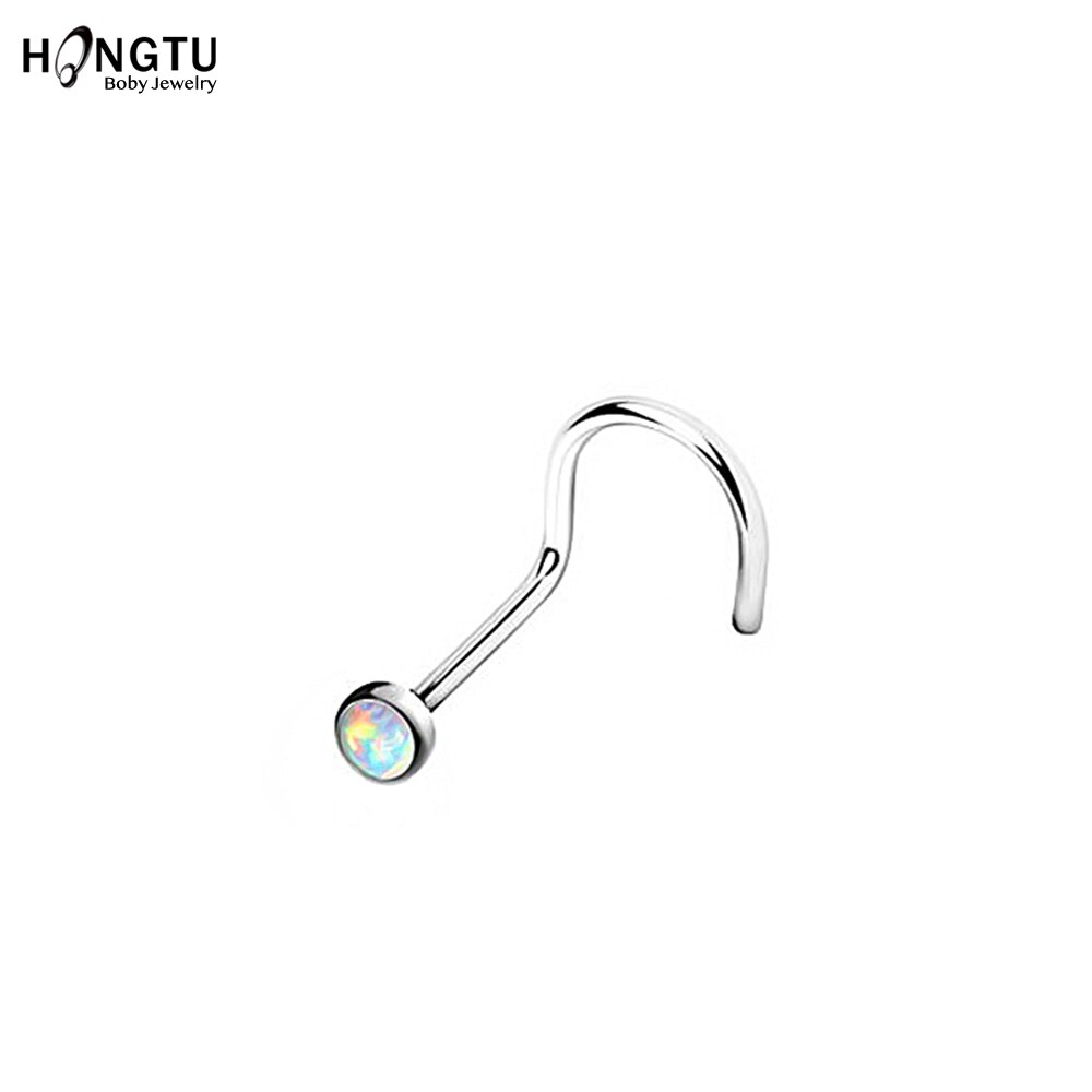 HONGTU 1Pc opale nez vis anneaux 20g acier nez Piercing bijoux de corps indien nez goujon pour femmes filles rond narine Piercing ings