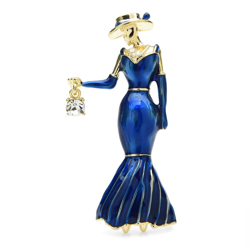 Wuli & baby Rot Emaille Kleid Dame Broschen Für Frauen Tragen Hut Tragen Tasche Schönheit Frauen Figur Casual Büro Brosche pins