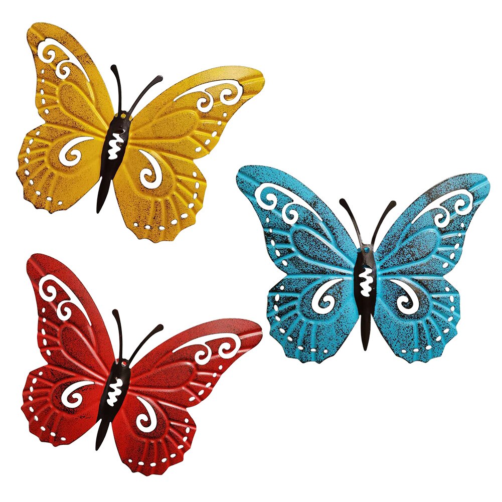 3pcs/set Home TV Background Bedroom Colorful Living Room Office Wall Decor Metal Butterfly Simulation Artificial Outdoor Garden