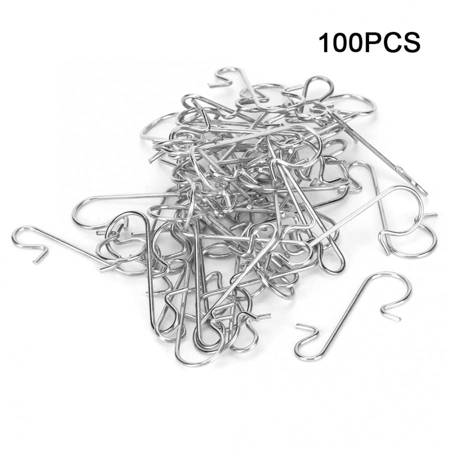 100pcs Multi-purpose Metal S Shape Hooks Christmas Tree Holder Decoration Accessory Metal Hook: White