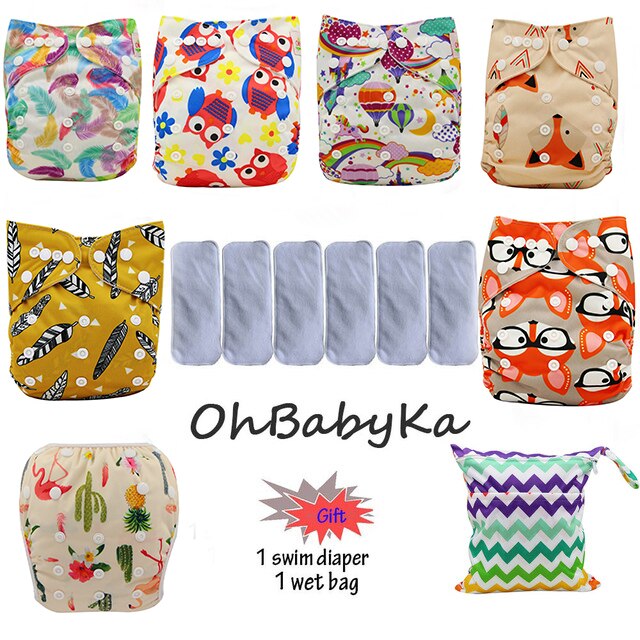 Ohbabyka Baby Cloth Diaper Couche Lavable Training Pants 6pcs Reusable Pocket Diaper Cover+6pcs Bamboo Insert Baby Nappies: 90