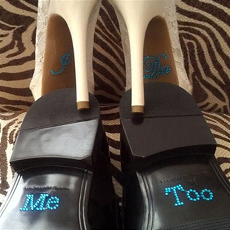 1 Set White Clear Rhinestone I Do Me Too Bridal Groom Shoe Sticker For Shoes Decoration For Wedding Decor: blue