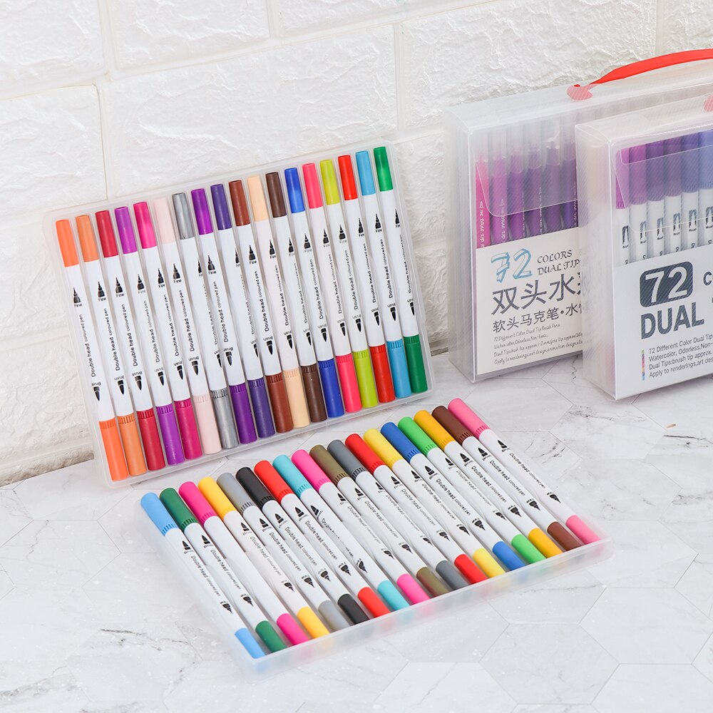 12/18/24/36/48/72/100Pcs/Pack Colors Double-Headed Watercolor Pen Color Marker Set Hook Line Pen Art Marker Pens School Supplies
