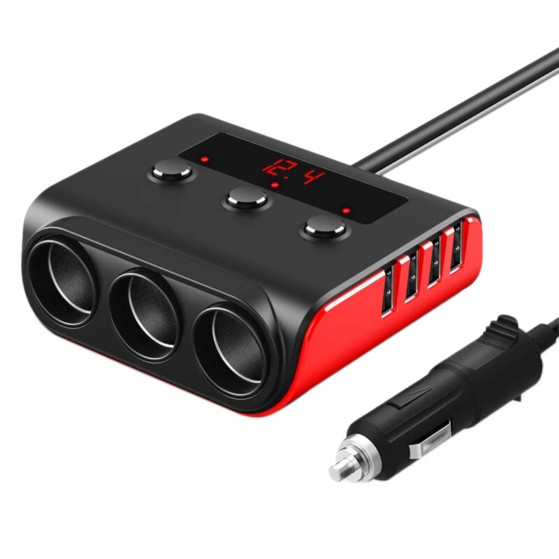 Auto Sigarettenaansteker Adapter, 100W 12V/24V Autolader Met 4 Usb-poorten En 3 Sockets Sigarettenaansteker Power Splitter, on/Off