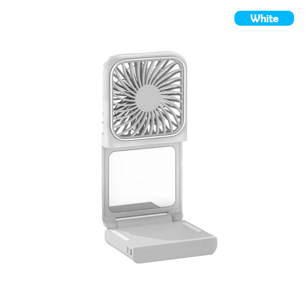 Mini ventilador portátil de mano, batería de 3000mAh, banco de energía de movilidad pequeño 180 ° Ventilador de cuello plegable USB Actualización de espejo cosmético opcional: Azul
