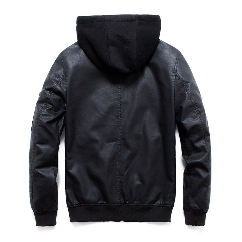 Leren jas heren gebreide pu-jassen met capuchon slim fit trend leren herenjas jaqueta de couro masculina