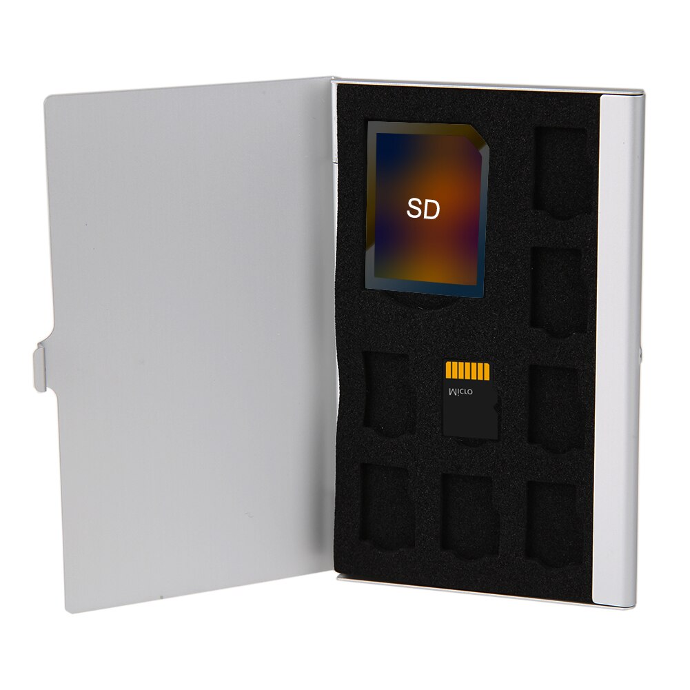 Memory Card Storage Case Doos Zilveren Monolaag Aluminium 1SD + 8TF Micro Sd Geheugenkaarten Case Pin Opbergdoos Case houder