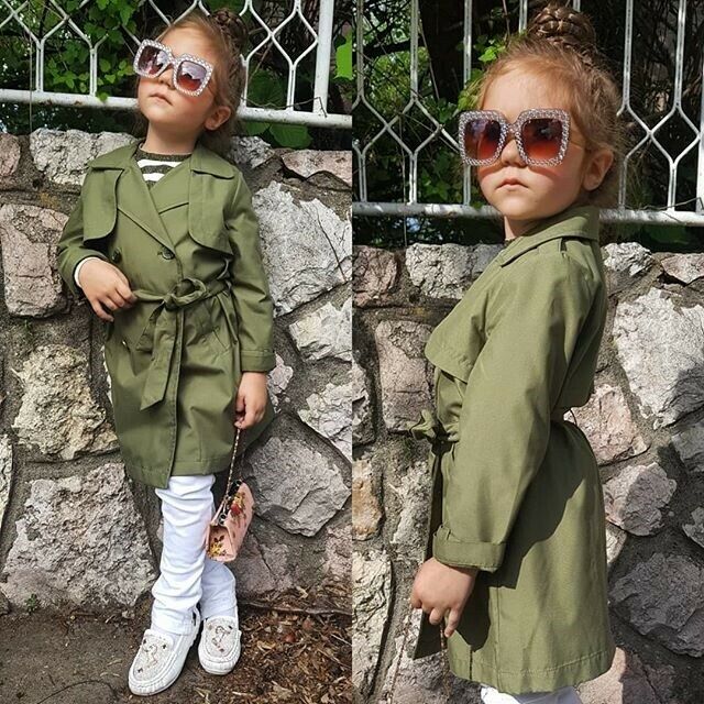 Girls Long Trench Coat Double Breasted Quilted Button Up Kids Autumn Jackets