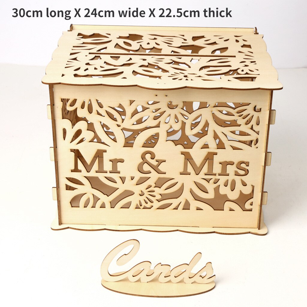 Holz Hochzeit Karte Boxen mit Schloss Mr &amp; Mrs Paar Blume Muster Umschlag Zeichen Karten Holz Box DIY Rustikalen hochzeit Liefert: JM01377-L