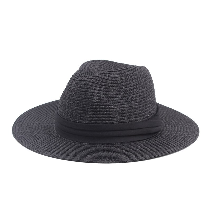 HOAREE Vintage Panama Hat Men Straw Fedora Male Sun hat Women Summer Beach British Style Chapeau Jazz Trilby Cap Sombrero: black