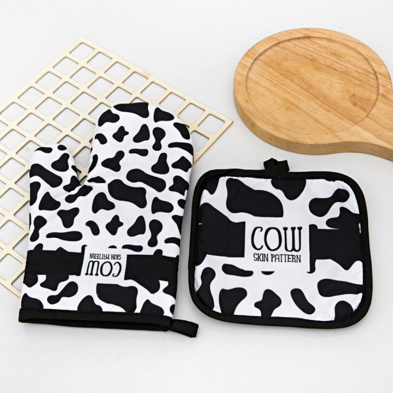 1 Set Keuken Handschoenen Isolatie Luipaard Patroon Pad Koken Magnetron Handschoenen Bakken Bbq Oven Pannenlappen Ovenwanten Pannenlap Pad: C