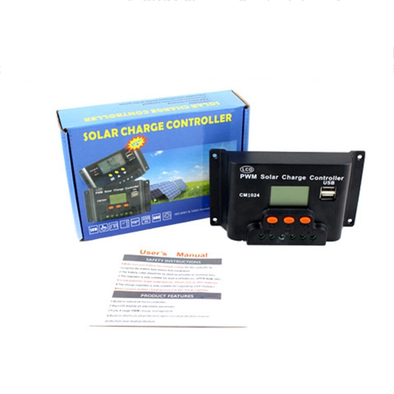 LCD Dual USB Solar Charger Controller 10A 12V/24V Solar Panel Regulator Charge Battery PWM