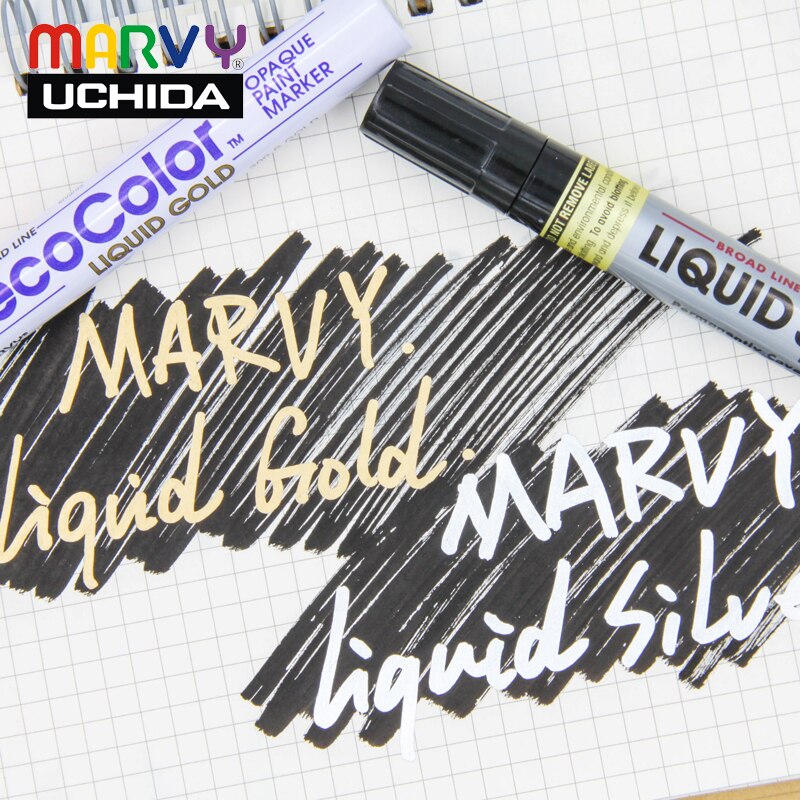 Marvy-Marcador de pintura opaco 120S & 300S, pluma metálica, papelería, color dorado/plateado/blanco, 0,7/1,0/2,0mm