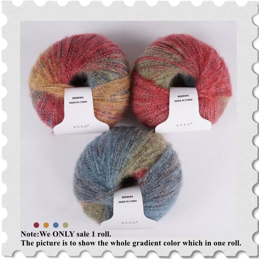 30g/Ball Gradient Mohair Wool Thread Rainbow Colorful Silk Pony Hair Superfine Shawl Scarf Thread DIY Hand Knitting Crochet Yarn: 3