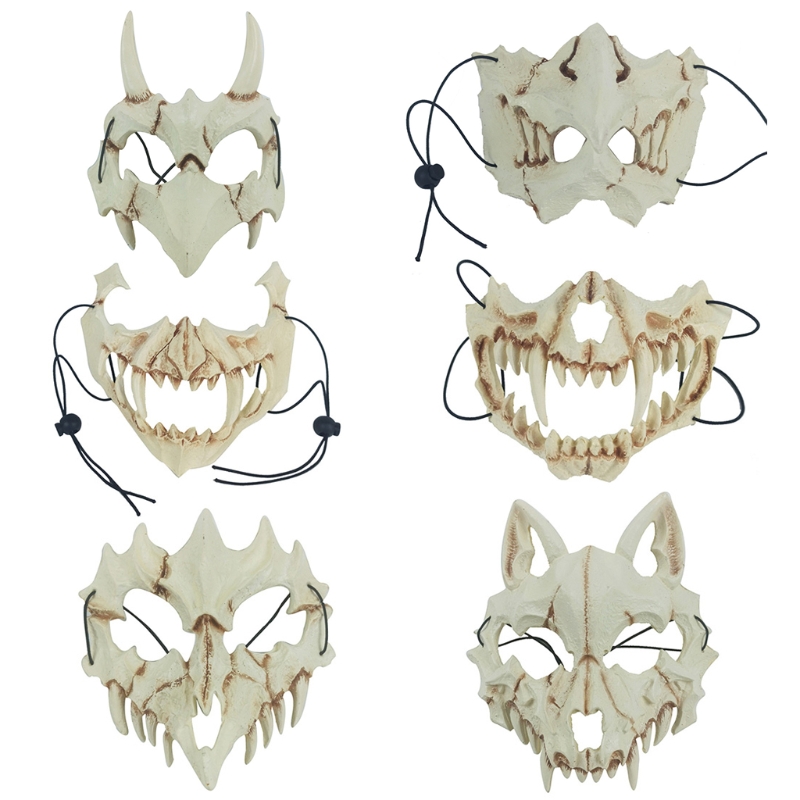 Masque de fête à longues dents, masque à os blanc, démon, samouraï, loup, Dragon, tigre, Houjuu nu, Cosplay, accessoires d&#39;halloween, directe