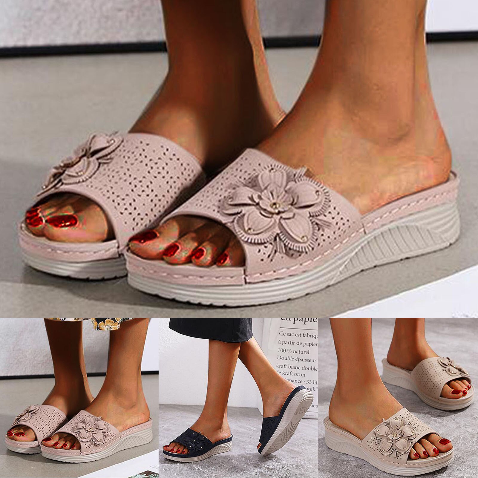 Floral Compensée Sandale femme Été Nouvelles Femmes Fleur Décontracté Talon Talon Confortable En Plein Air D'été Plus Chaussures