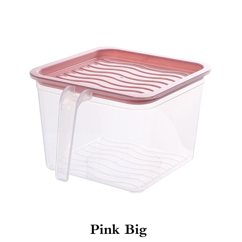 Kitchen Food Container Transparent Storage Box With Handle Refrigerator Drawer Organizer Plastic Fridge Storage Bin Containers: Pink-big