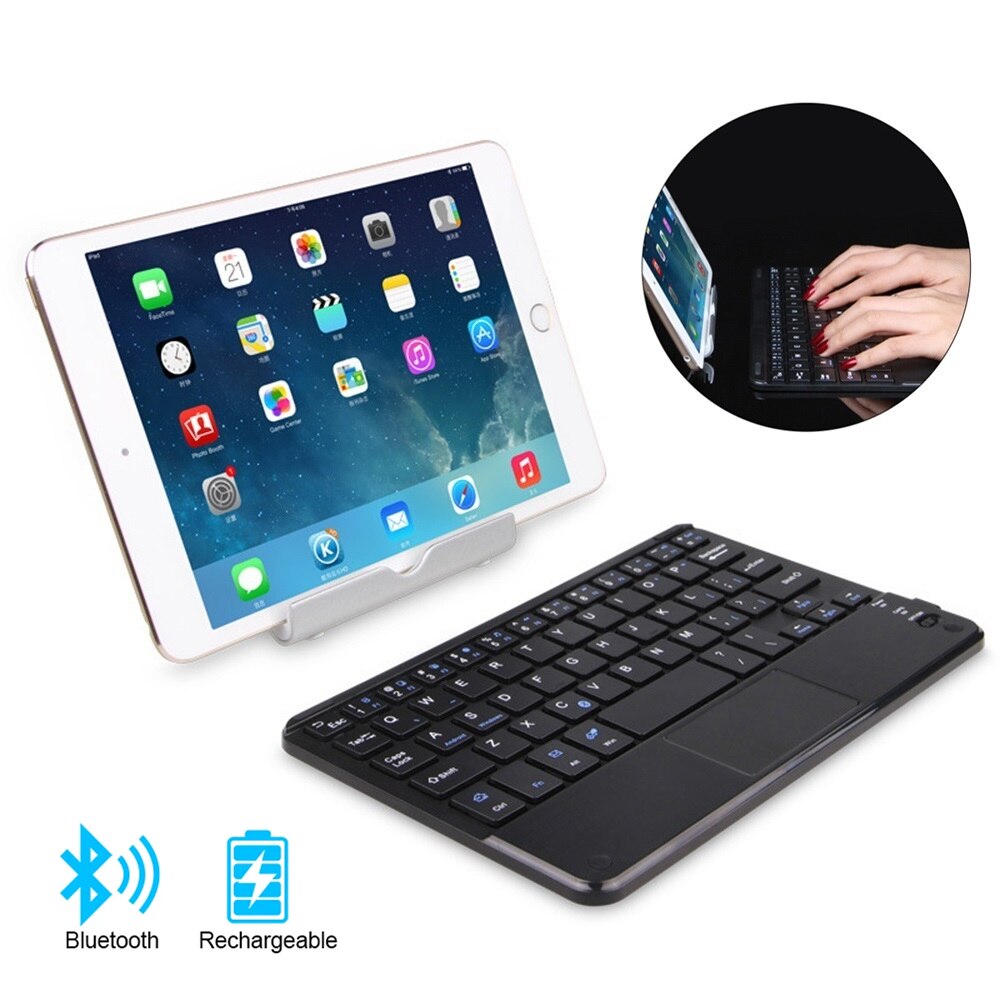 10- zoll-universal-mini-bluetooth-tastatur für ipad und smartphone, wiederaufladbare kabellose tastatur mit touchboard für ios, android und windows