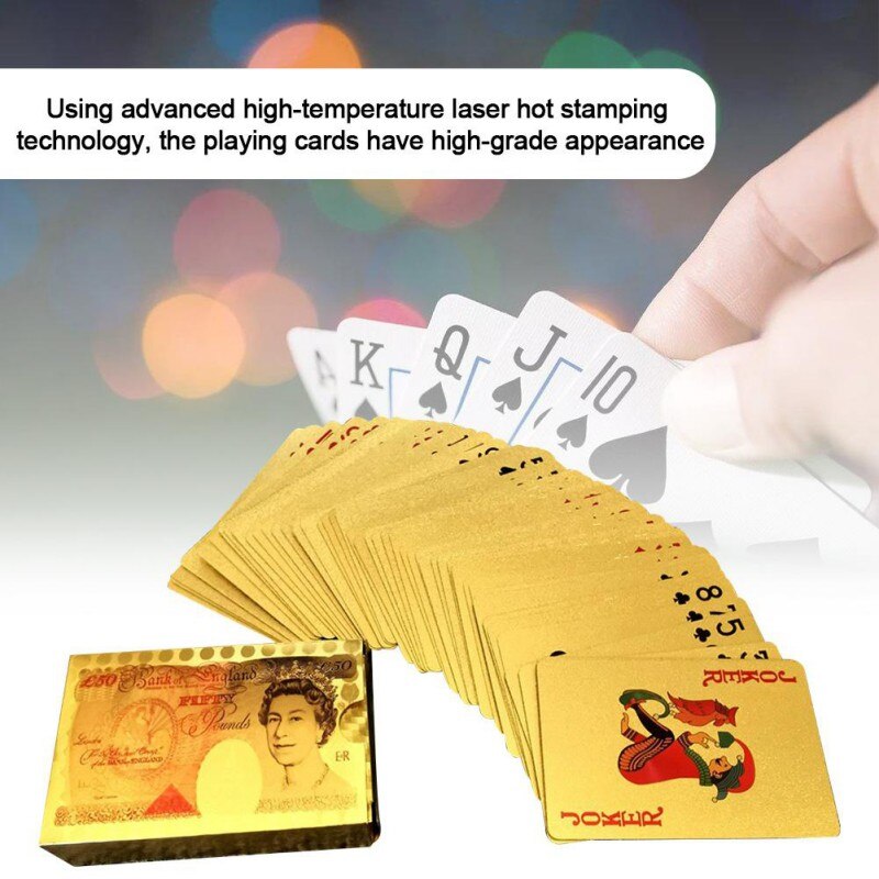 24K Speelkaarten Luxe Waterdichte Gold Diamond Folie Poker Carta Dek Van Kaarten Plastic Poker Kaart Voor Partij Magic prestaties
