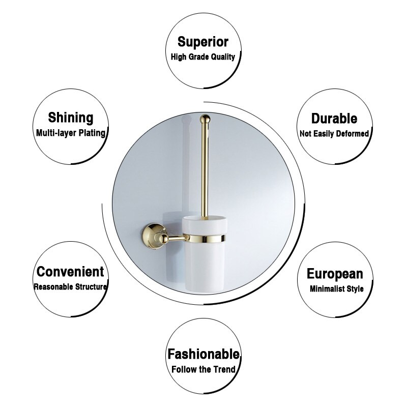 Brons Wc Borstel Houder Set Antieke Zwarte WC Borstel Houder withe Keramische Cup Geborsteld Plank Goud Chroom Wit Badkamer Hardware