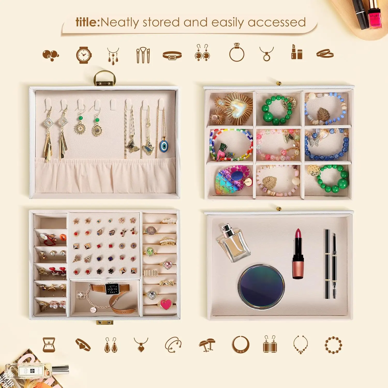 3-layer Jewelry Box with Drawer Lockable Jewelry Rack Storage, Large Jewelry Box Storage with Velvet Earring Storage,