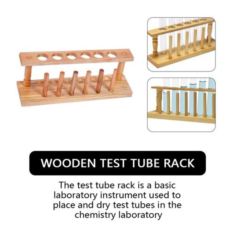 Træ laboratorium prøverør opbevaringsholder beslag rack 6 huller med stand pinde