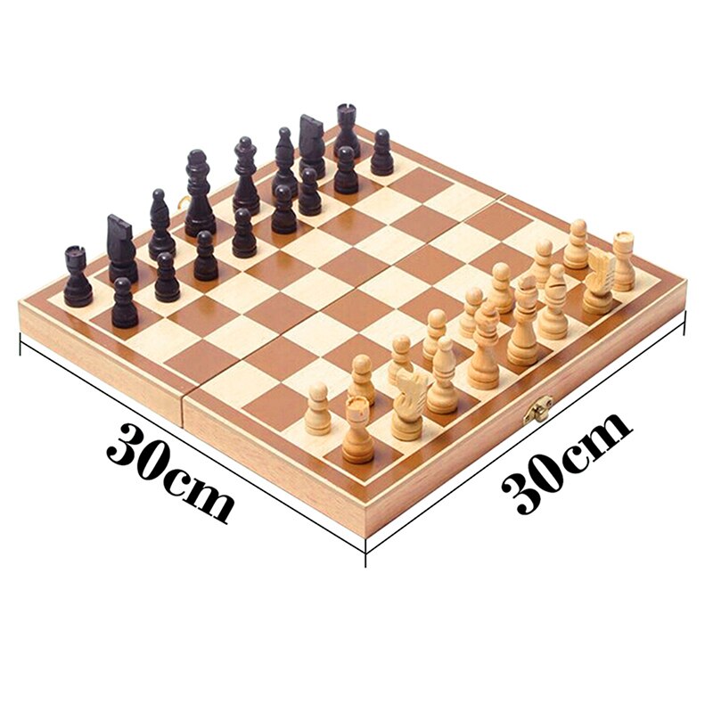 1Day Large Wooden Folding Chess Set Wood folding 3-in-1 chess natural log environmental paint work chess: style2-30x30cm