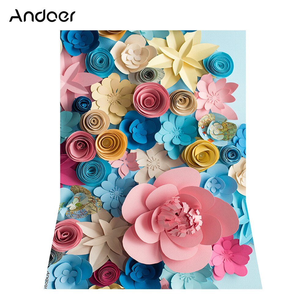 Andoer Photography Backdrop - 1.5x2.1m/5x7ft - Rose/Cherry/White Blooming Flower Wall - Digital Printed Polyester: Sky Blue