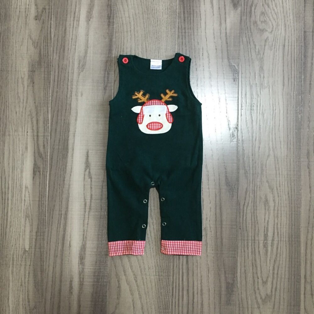 GirlyMax Winter Baby Boys/Girls Christmas Deer Embroidered Green Romper Infant Toddler Cotton Sleeveless Clothes: 12M