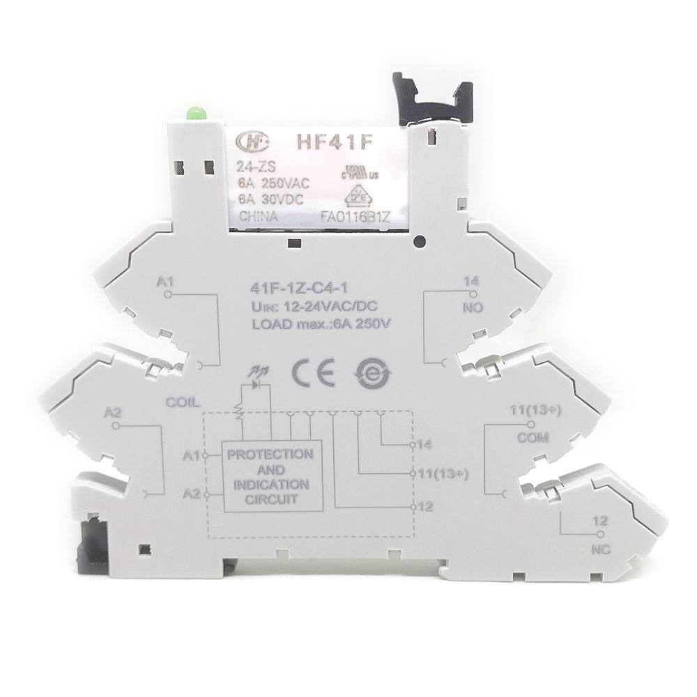 41f-1z-c2-1 hf41f 24-zs 12-zs 5v 12v 24v 230v 6a 1co slim/ssr reläfäste på skruvhylsa med led wafer-relä