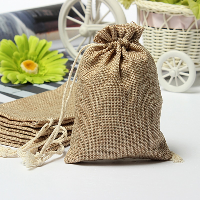Mini sac de poche en toile de jute rustique sac à cravate à cordon faveur de fête de mariage