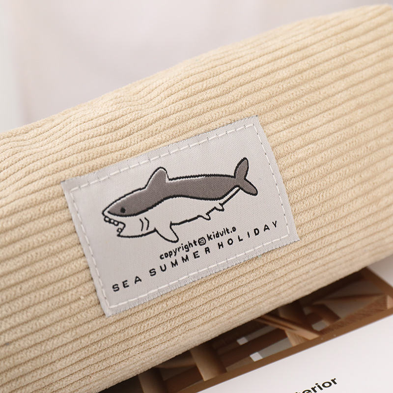 Estuche para lápices de pana bonito, estuche para bolígrafos con bordado de tiburón pequeño, para niñas y niños, suministros organizadores de papelería para escuela y oficina