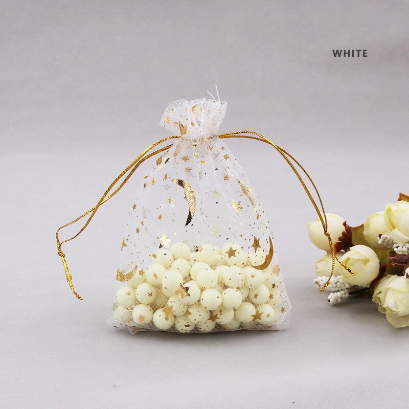 30pcs/lot Moon Star Organza Bags 9*12cm Small Christmas Drawstring Bag Charm Jewelry Packaging Bags & Pouches Candy bag