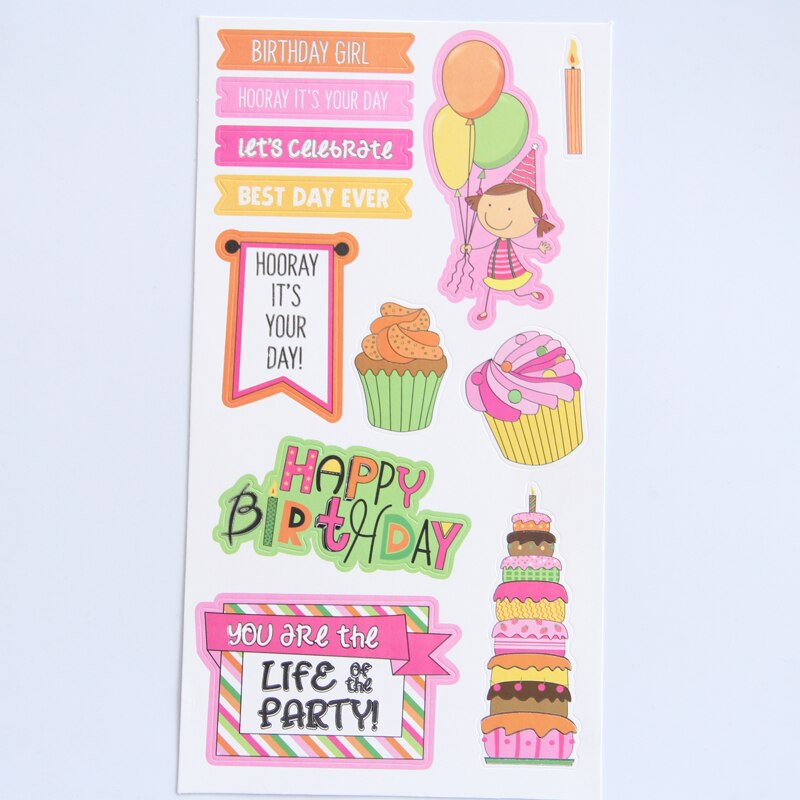 KLJUYP 4pc Birthday Girls Self- adhesive Paper Sticker for Scrapbooking Happy Planner/Card Making/Journaling Project