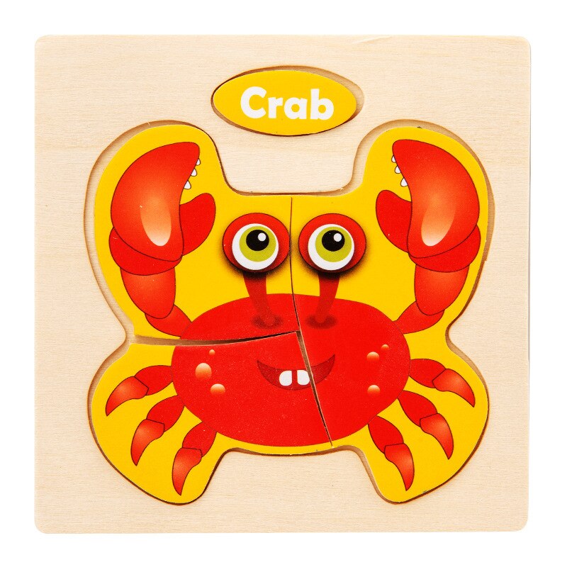 Cartoon Wooden Puzzle Children Animal/ Vehicle Jigsaw Toys 2-6 Year Baby Early Educational for Kids Game Fun Play: Crab