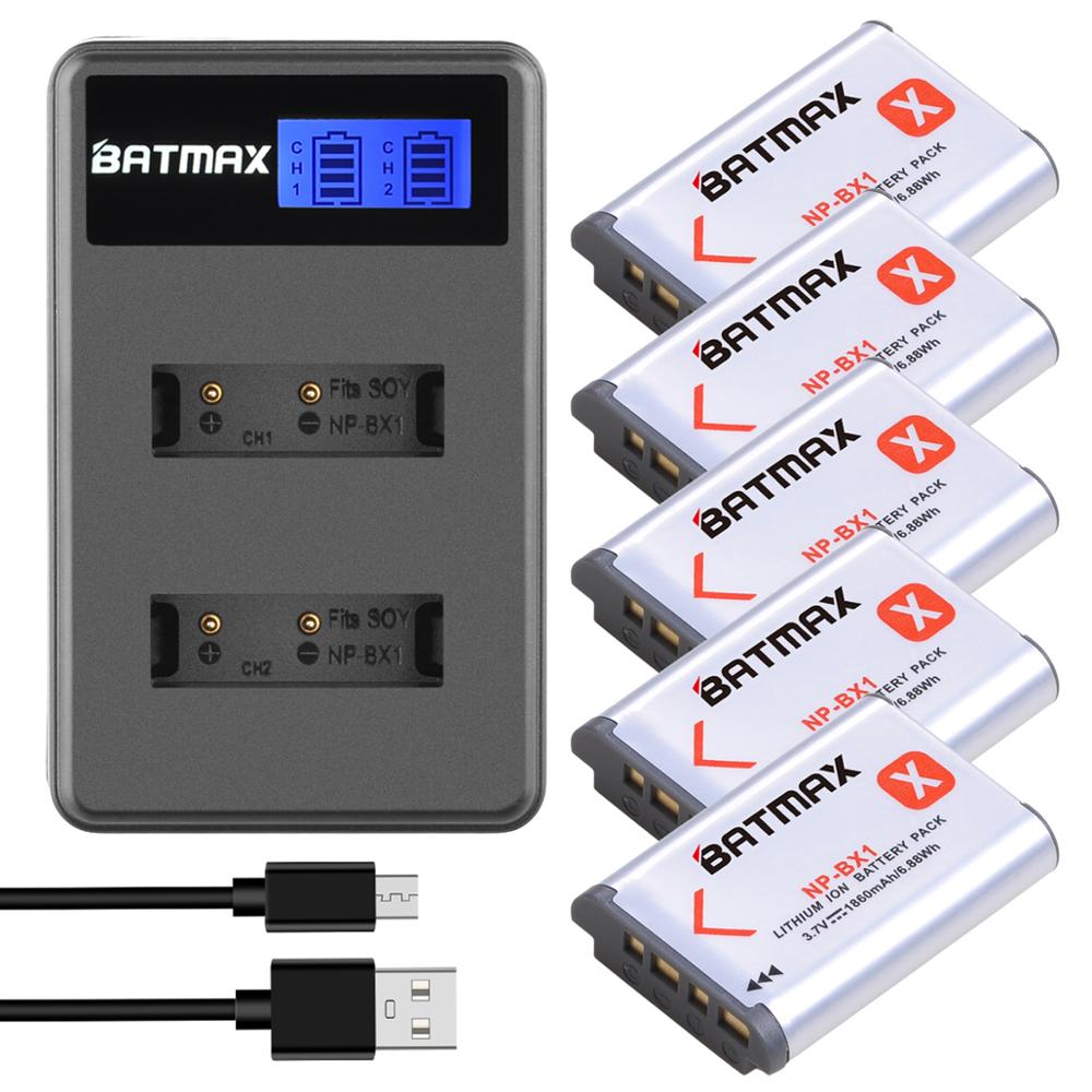 Batmax np -bx1 np bx1 npbx 1 akku 1860 mah + lcd-kaksoislaturi sony fdr -x3000r rx100 as100v as300 hx400 hx60 as50 wx350 as300v:lle: 5 akkua ja laturia