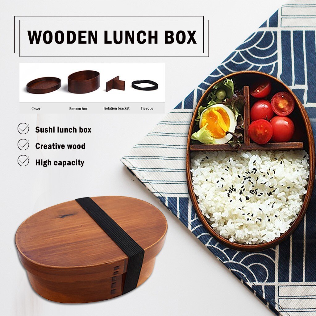 Wooden Lunch Box Japanese Style 700ml Tableware Bento Environmental Portable Dinnerware Picnic Food Storage Container Foodbox