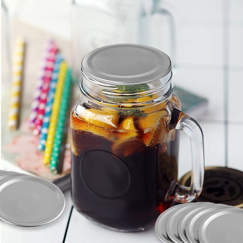 100 Pcs Wide Mouth 86 MM Mason Jar Canning Lids, Reusable Leak Proof Split-Type Silver Lids with Silicone Seals Rings