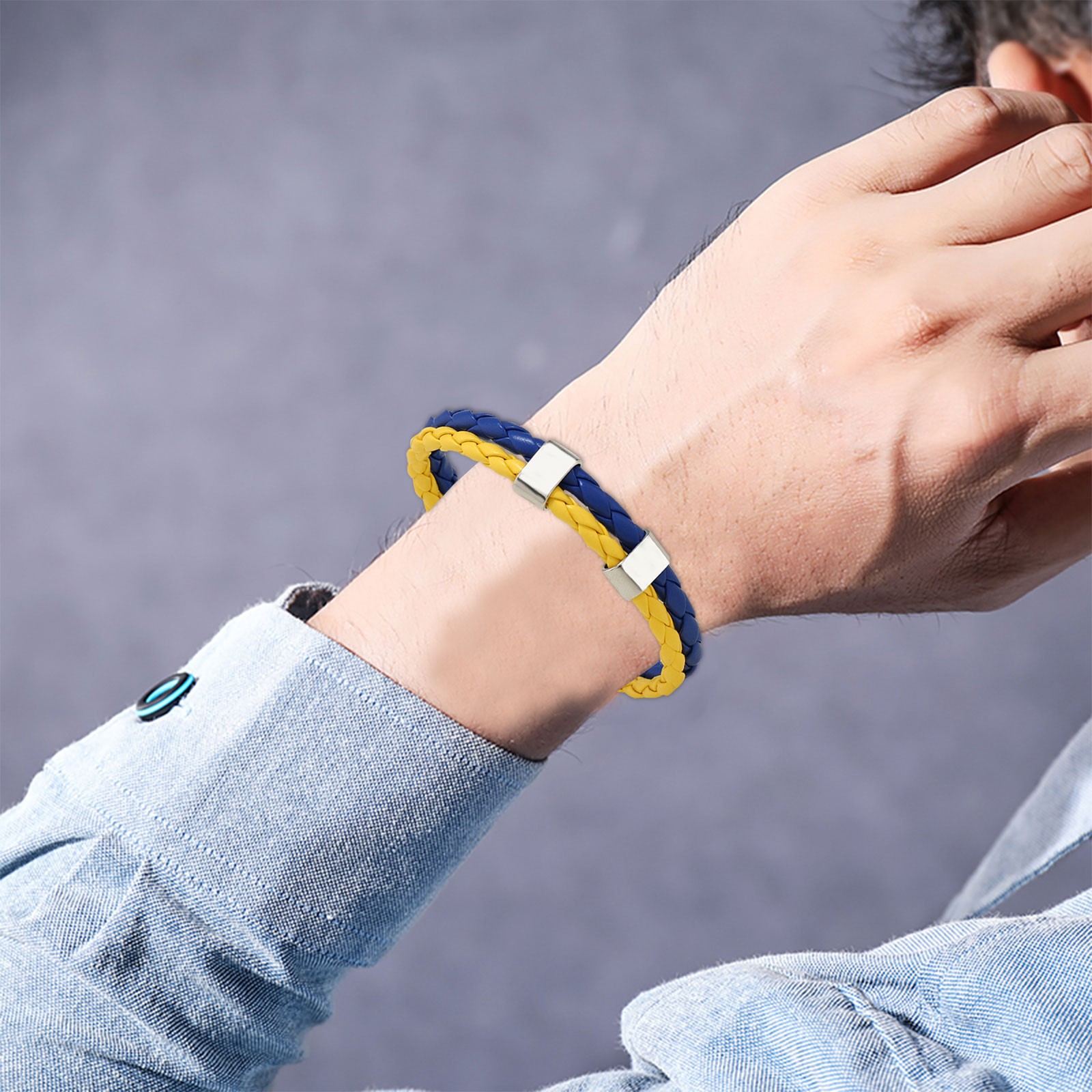 Oekraïense armband, #39 , heren- en #39 van pu-legering, bedelarmband met kleurblokken in blauw en geel.