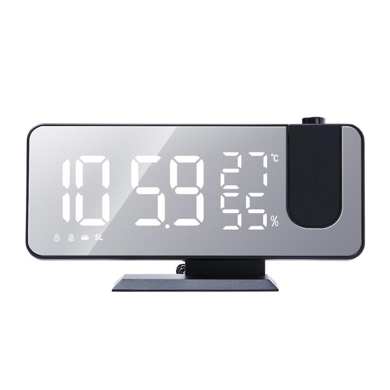 Moderne Desktop Decoratie Wekker Led Scherm Projectie Klok Radio Weersverwachting Klok Thermo-Hygrometer Wekker: black with white