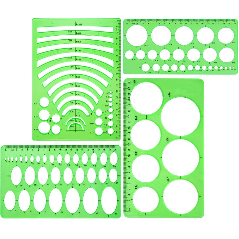 9pcs Geometric Rulers Drawings Templates Measuring Clear Green Rulers School Office Supplies