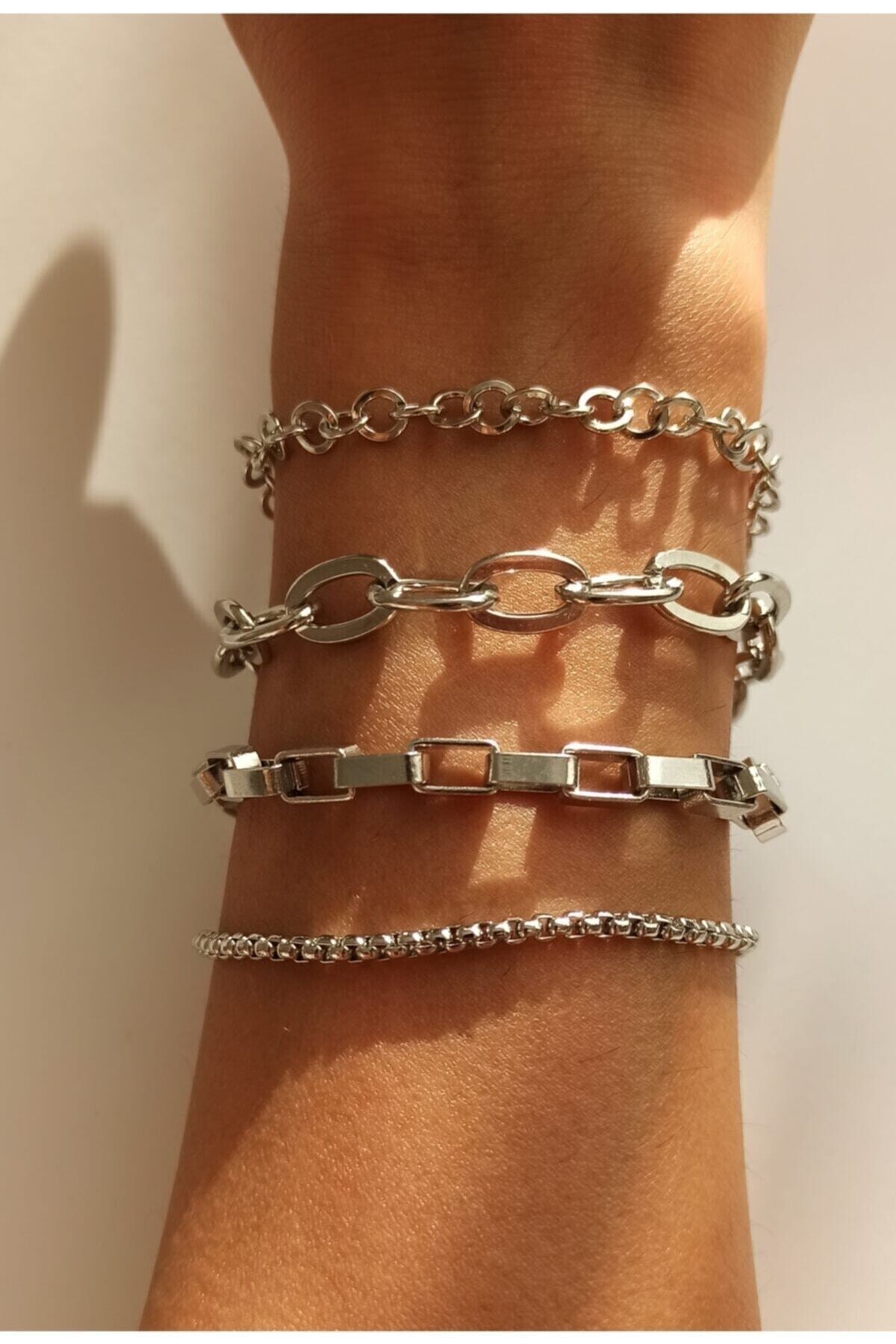 Kadın Gümüş Kombin Bileklik Ensemble 4 Lü epuis zincir seti