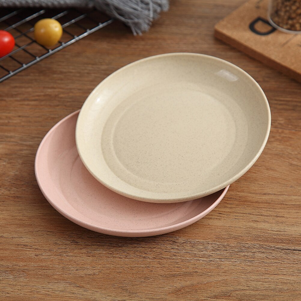 5pcs/set Wheat Straw Plates in Various Color Eco-Friendly Simple Dishes Safe Dinnerware