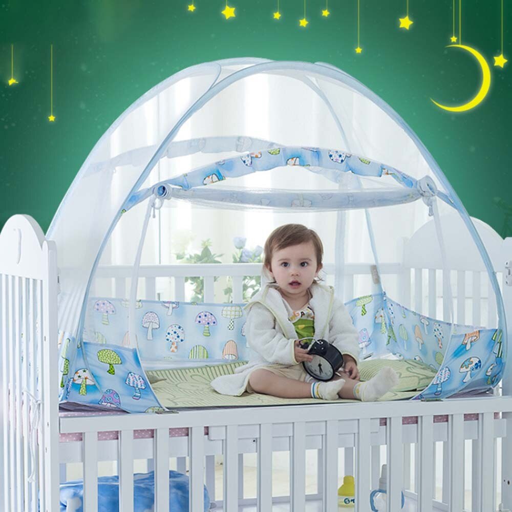 Baby Crib Tent Safety Mosquito Net Toddler Dome Canopy Netting with Foldable Bracket