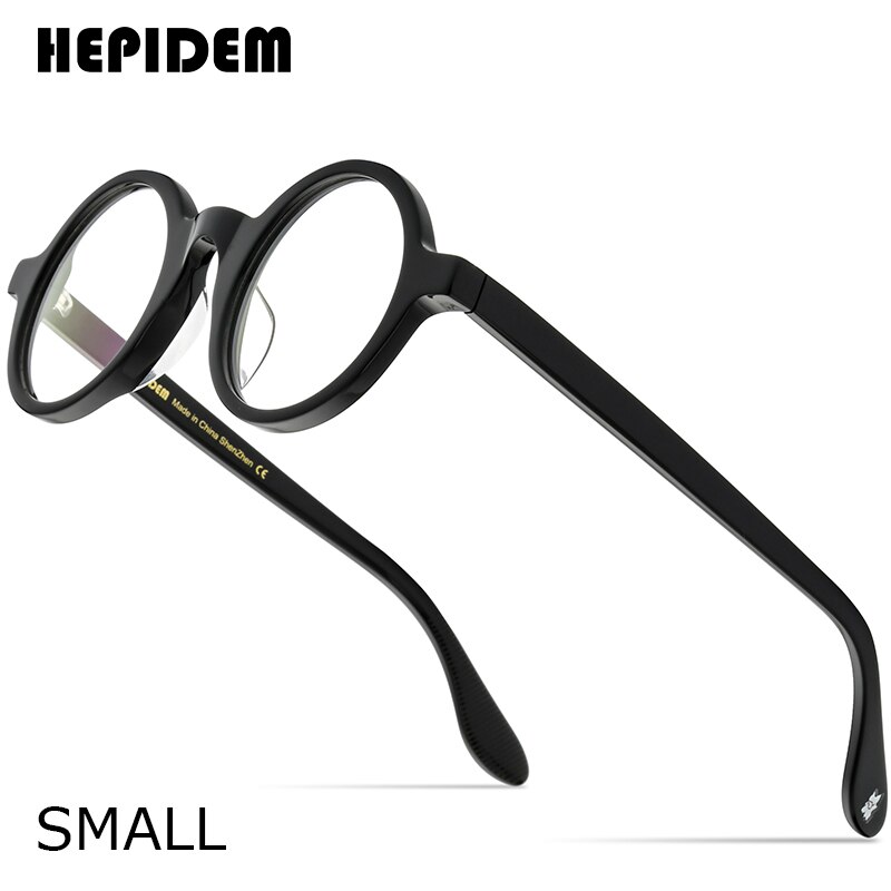 HEPIDEM-gafas ópticas de acetato para hombre y mujer, lentes graduadas redondas, Retro, Vintage, lentes para miopía, ZOLMAN: BLACK SMALL 42MM