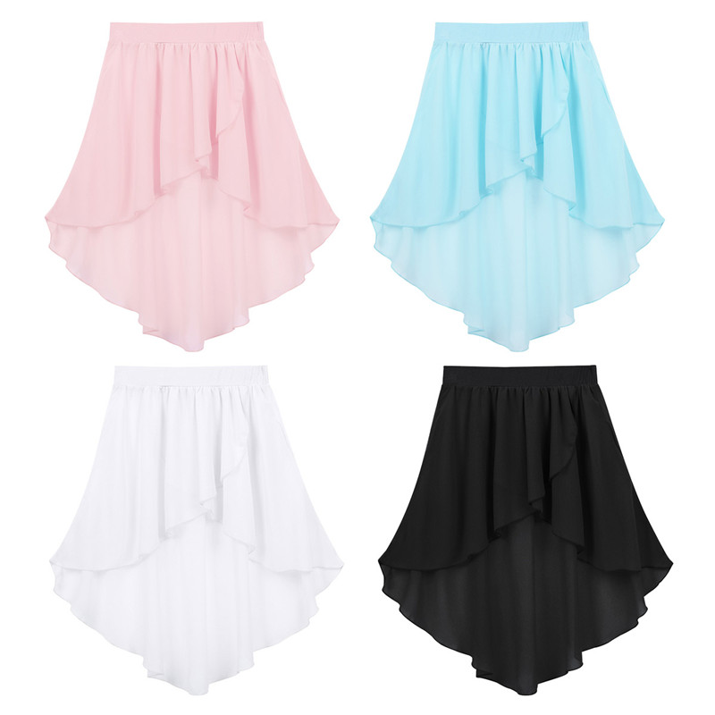 TiaoBug Kids Teens High-Low Elastic Waistband Chiffon Skirt Children Girls Ballet Tutu Latin Jazz Stage Lyrical Dance Costumes