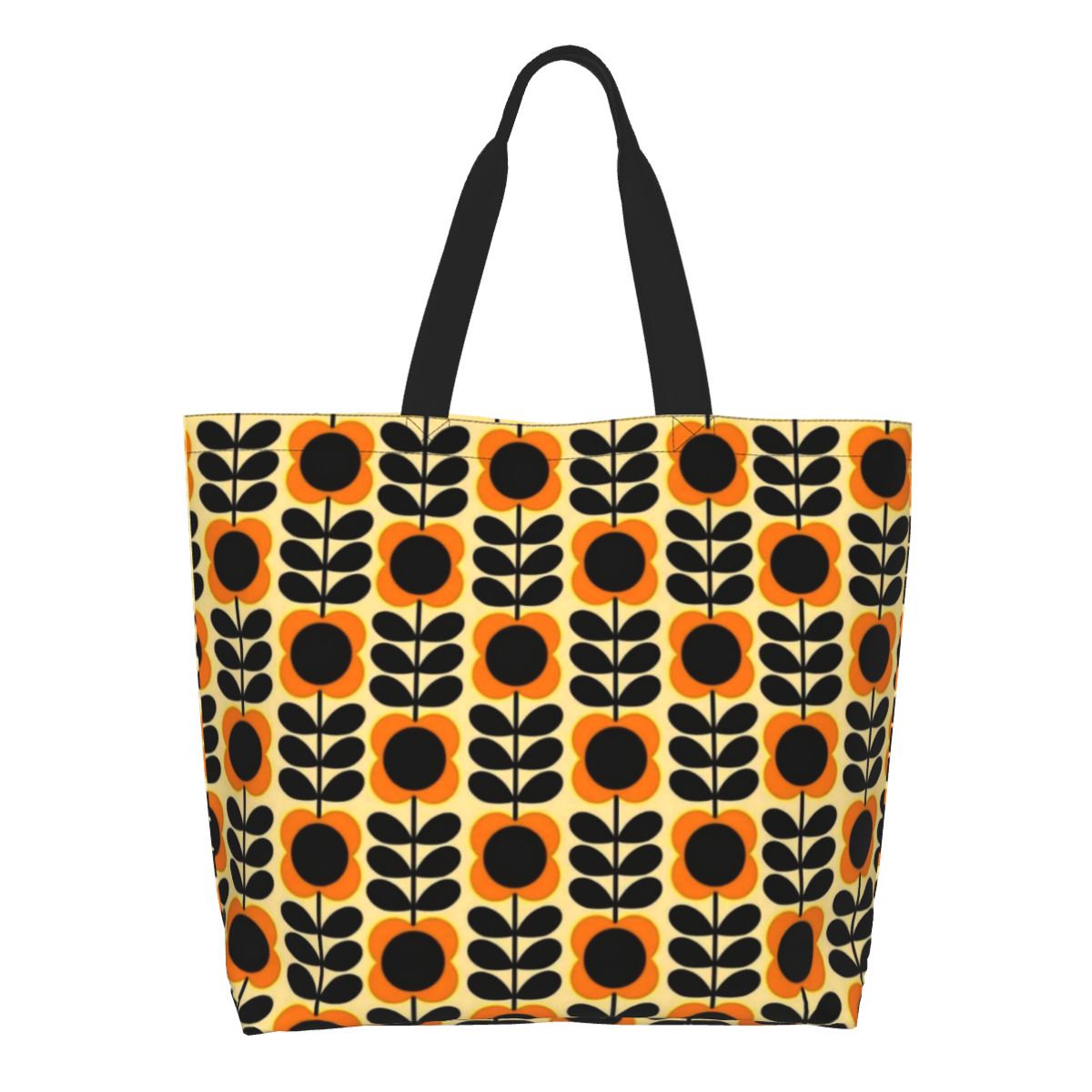 Orla Kiely Abstract Multi Stem Canvas Shopping Bag Big Capacity Grocery Mid Century Scandinavian Geometric Shopper Tote Bags: GRAY