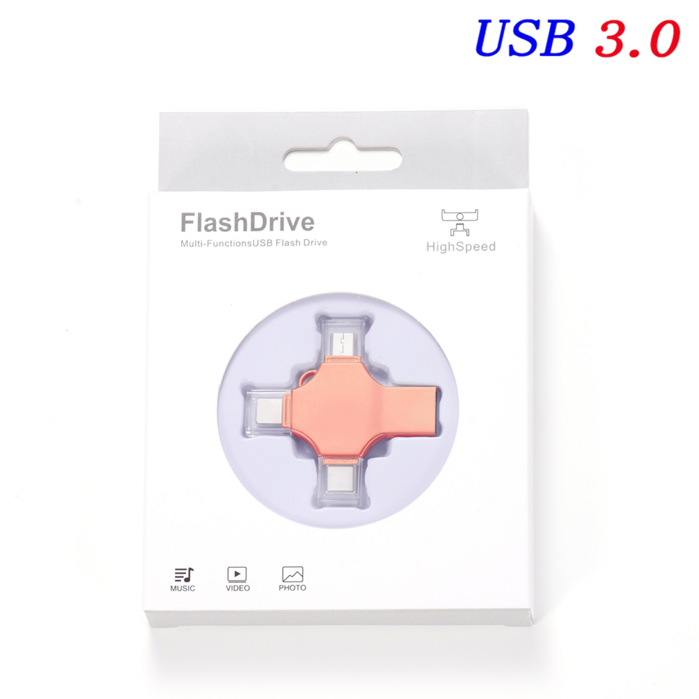 4in1 USB 3.0 Flash Drive 256GB 128GB Rotatable Rose Gold Pen Drive for IPhone /ipad/PC /Mirco Interface Memory Stick U Disk 8GB: Beige / 256GB
