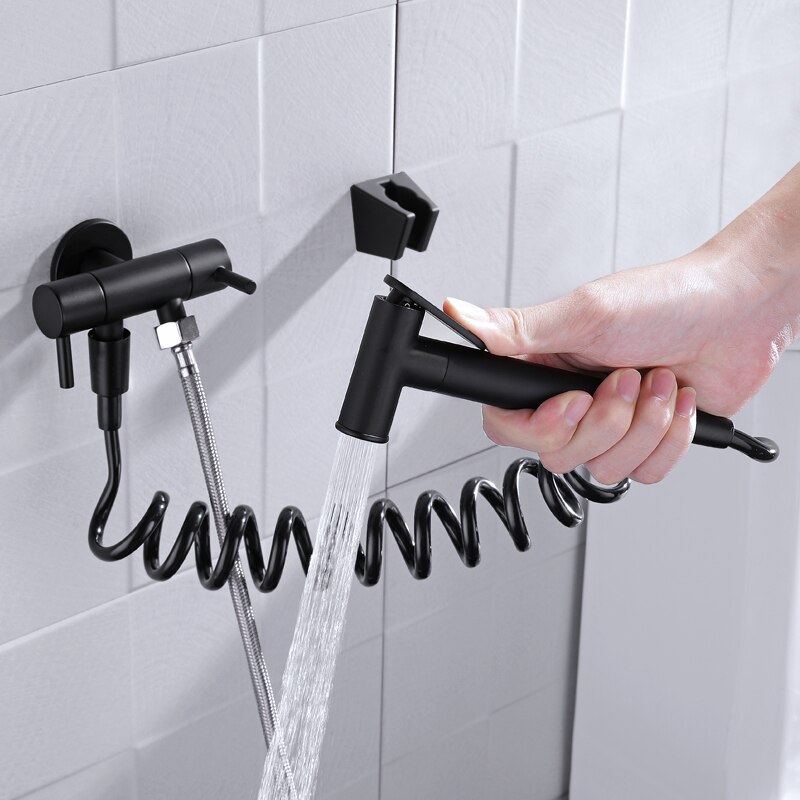 Handheld Bidet Toilet Sprayer Shattaf Lavage de tissu Nettoyage des couches Nettoyage de la salle de bain en acier inoxydable Douchette avec support